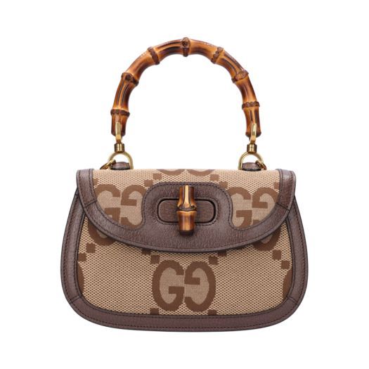 ITLMI2NV5OQM GUCCI Bamboo 1947 Small Python Top Handle Bag Leather Fabric Brown
