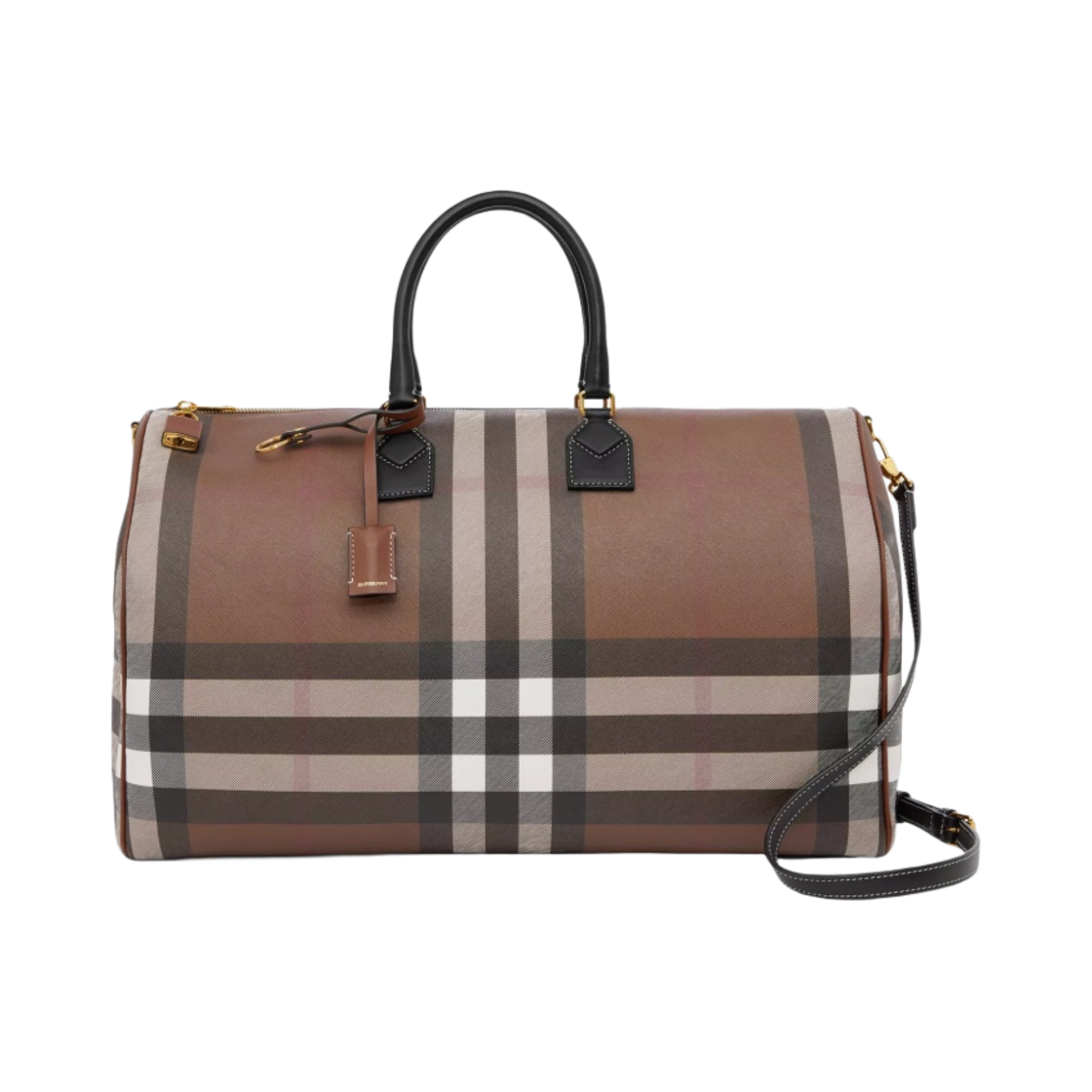 버버리 엑스트라 라지 체크 레더 볼링백 다크 버치 브라운(Burberry Extra Large Check and Leather Bowling Bag Dark Birch Brown) - 1