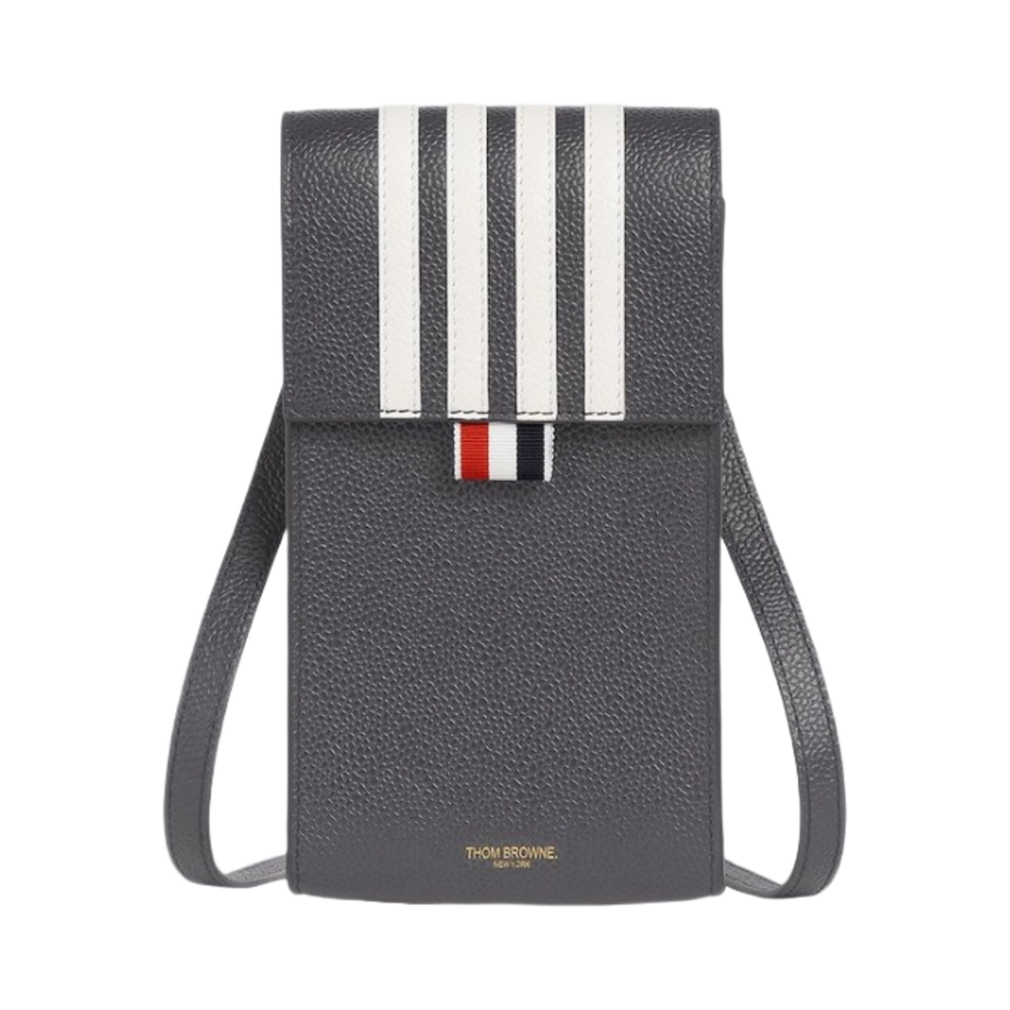 톰브라운 사선 스트라이프 폰 백 다크 그레이 화이트(Thom Browne 4-Bar Stripe Phone Bag Dark Grey White) - 1