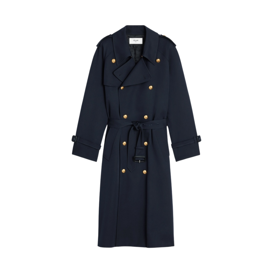 (W) 셀린느 다이애그널 울 도리안 트렌치 코트 네이비((W) Celine Dorian Trench Coat in Diagonal Wool Navy) - 1