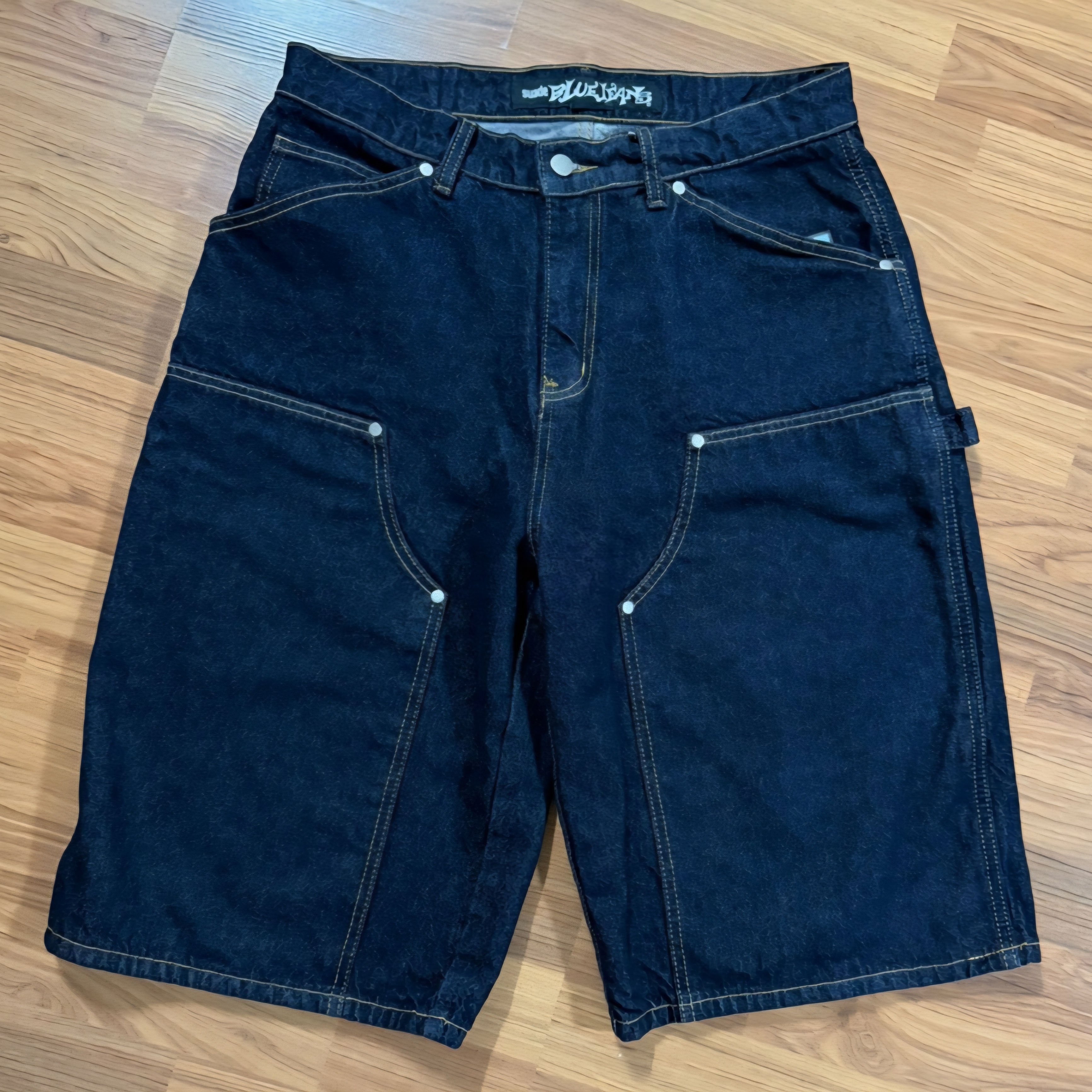 Suade Contour Double Knee Shorts Raw Indigo 착용 스타일 - 1