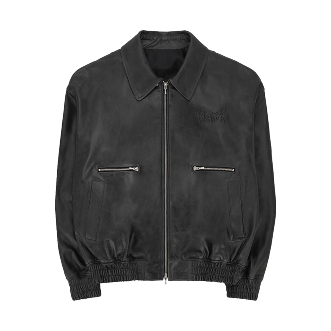 에스티유 X 행크 엠보 레더 자켓 블랙(STU X HANK Embo Leather Jacket Black)