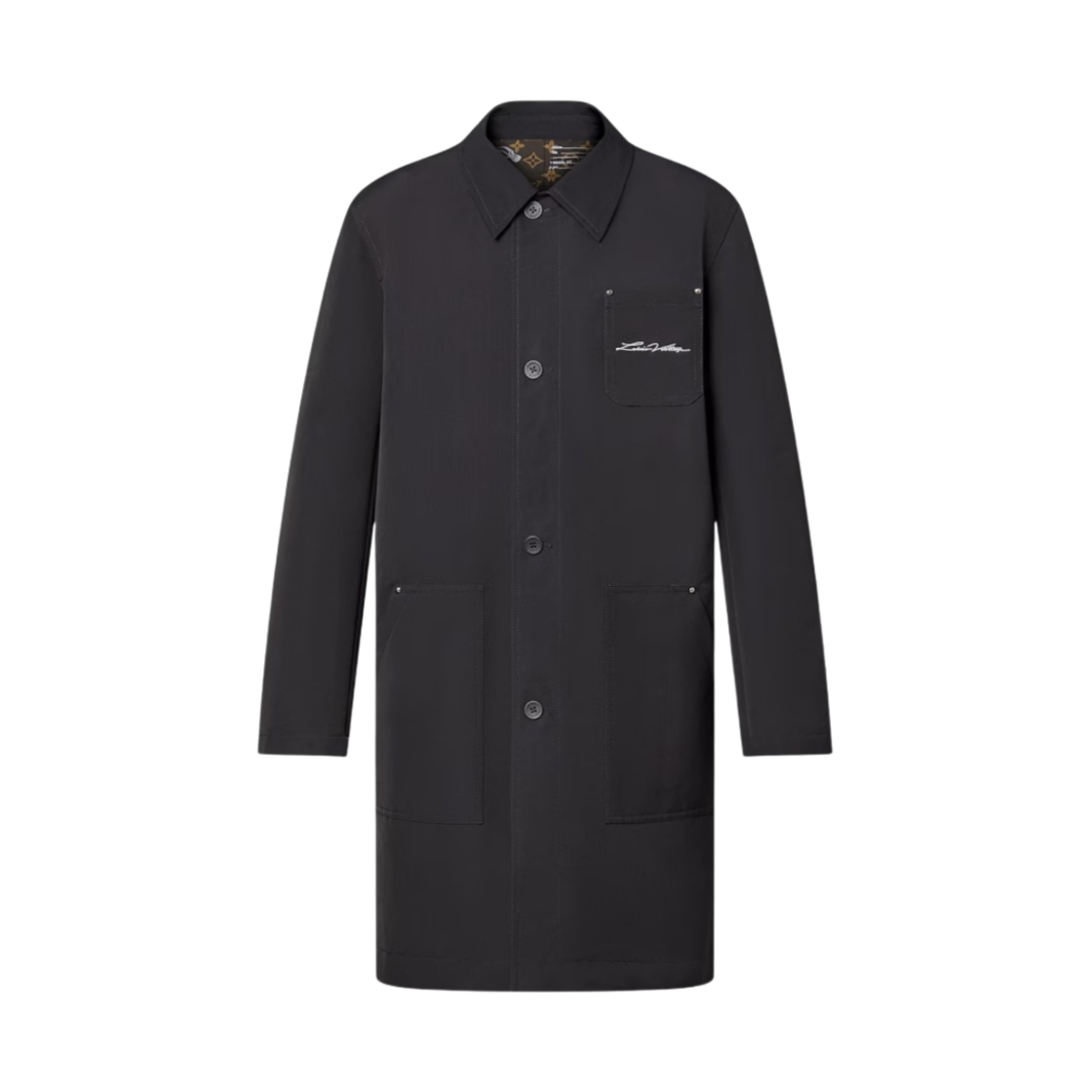 - Louis Vuitton Single-Breasted Reversible Technical Cotton Coat Monogram Dark Grey