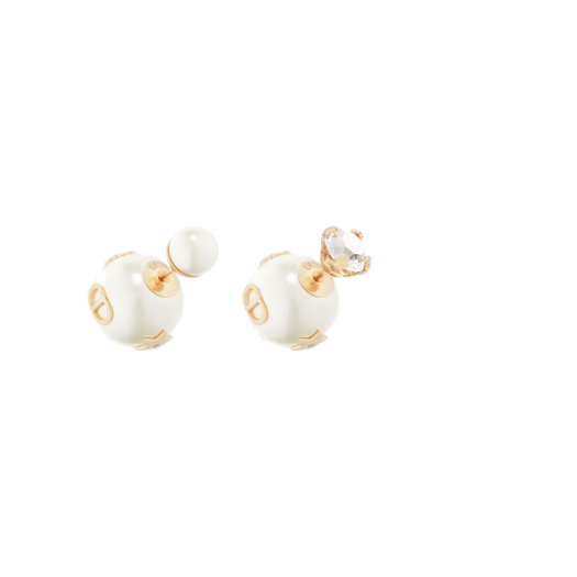 (W) Dior Tribales Earrings Gold Finish Metal White Resin Pearls a Silver Tone Crystal