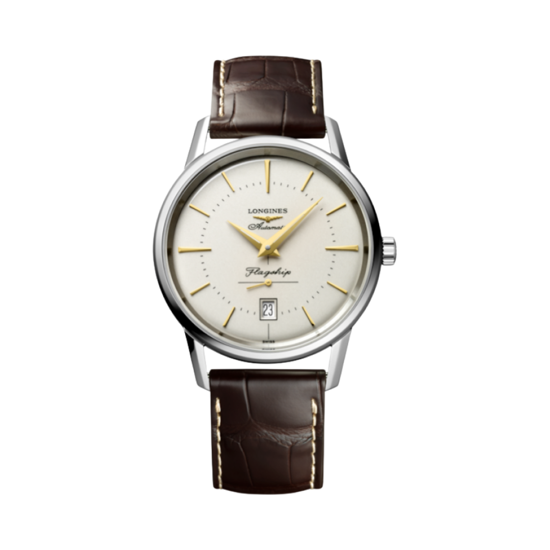 론진 플래그십 헤리티지 쿼츠 38.5mm 엘리게이터 스트랩 브라운(Longines Flagship Heritage Quartz 38.5mm Alligator Strap Brown)