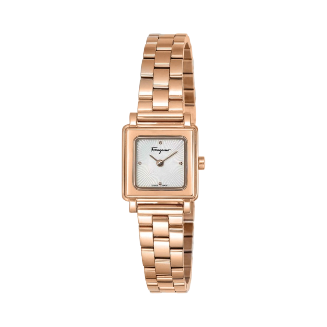 (W) 페라가모 스퀘어 쿼츠 20mm 스테인리스 스틸 로즈 골드 화이트((W) Ferragamo Square Quartz 20mm Stainless Steel Rose Gold White)