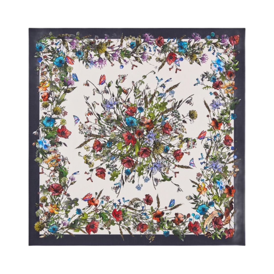 (W) 디올 D-밀레피오리 90 스퀘어 스카프 네이비 블루 실크 트윌((W) Dior D-Millefiori 90 Square Scarf Navy Blue Silk Twill) - 1