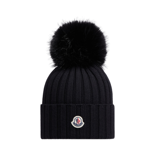 J2-093-3B00027-M1131-999 (W) Moncler Wool Beanie with Pom Pom Black - 24FW