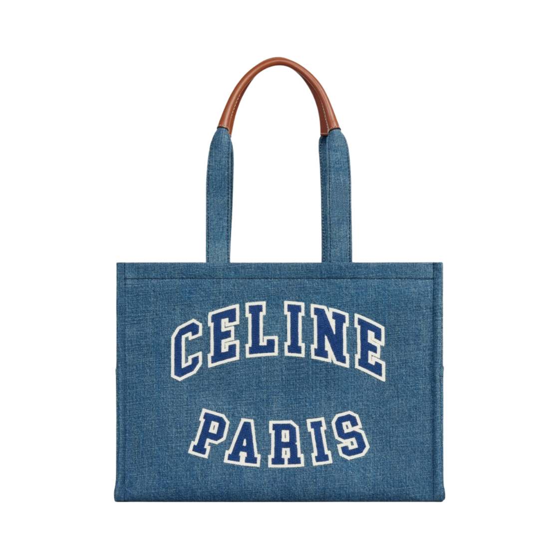 셀린느 파리 데님 카프스킨 라지 카바스 타이스 네이비 탄(Celine Large Cabas Thais in Denim With Celine Paris and Calfskin Navy Tan) - 4