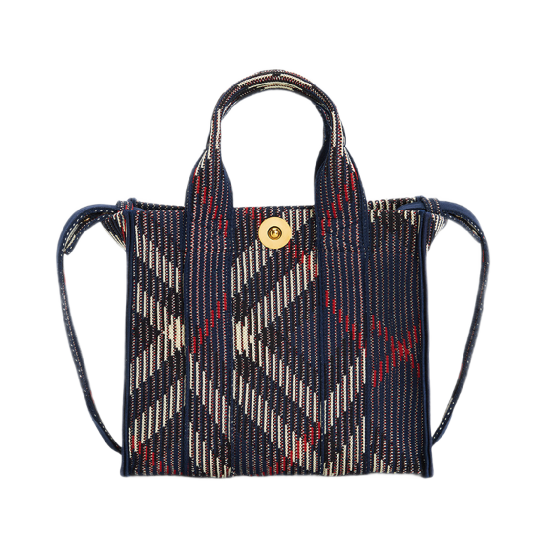 8103292 Burberry Mini Check Knit Tote Bag Navy