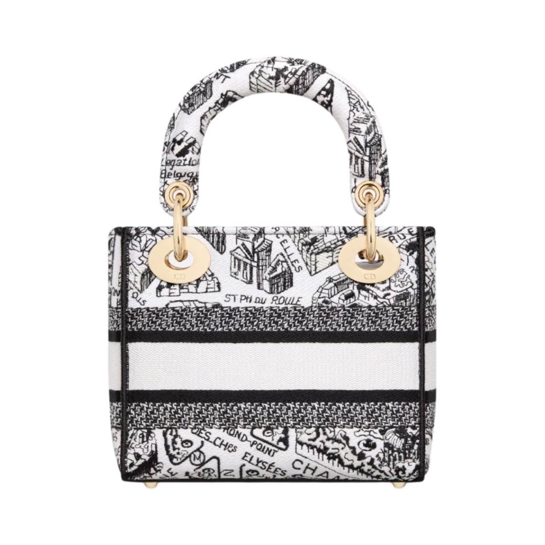 디올 미니 레이디 D 라이트 백 플랜 드 파리 자수 화이트 블랙(Dior Mini Lady D Lite Bag Plan De Paris Embroidery White Black) - 4