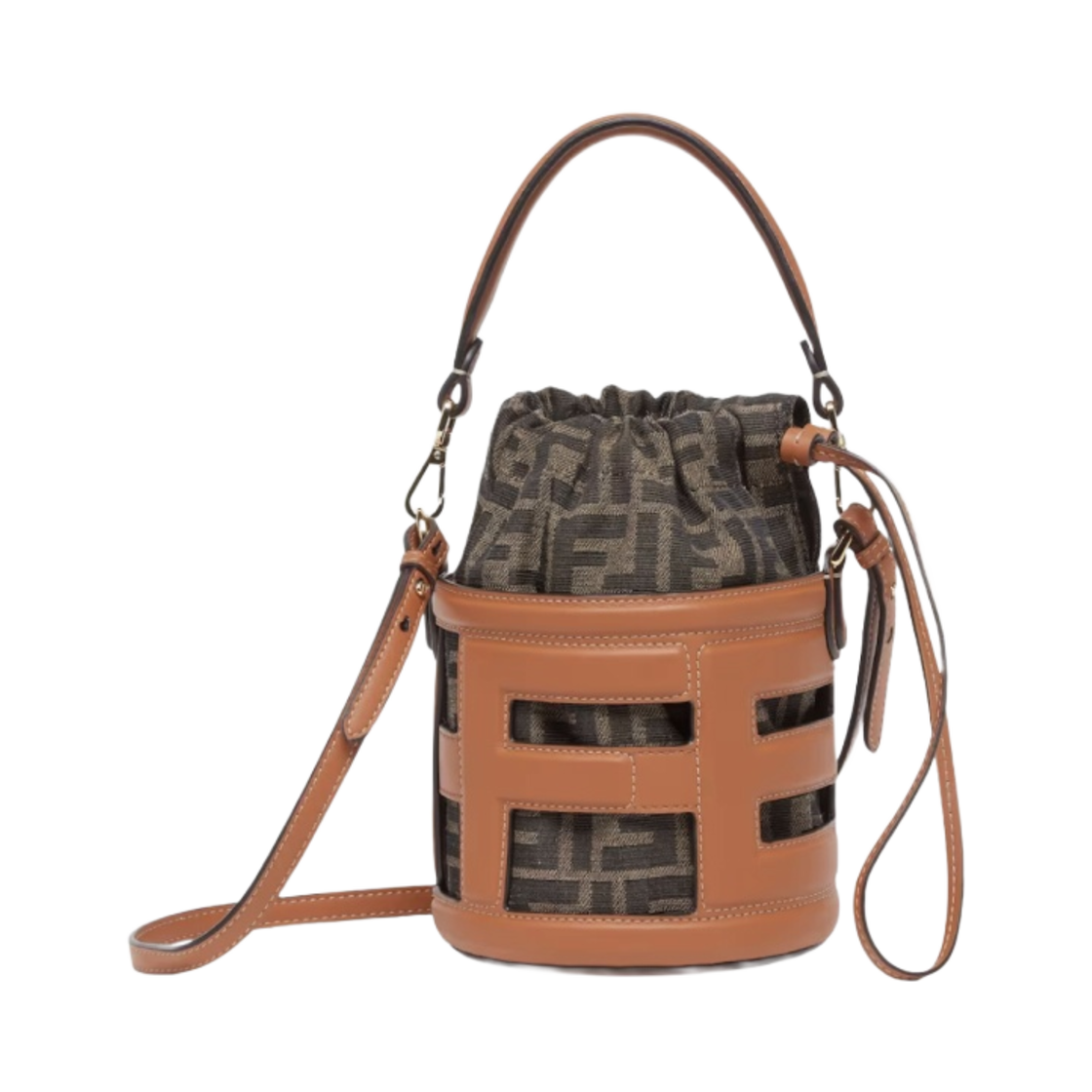 펜디 스텝 아웃 레더 FF 패브릭 미니백 브라운(Fendi Step Out Leather and FF Fabric Mini Bag Brown) - 1
