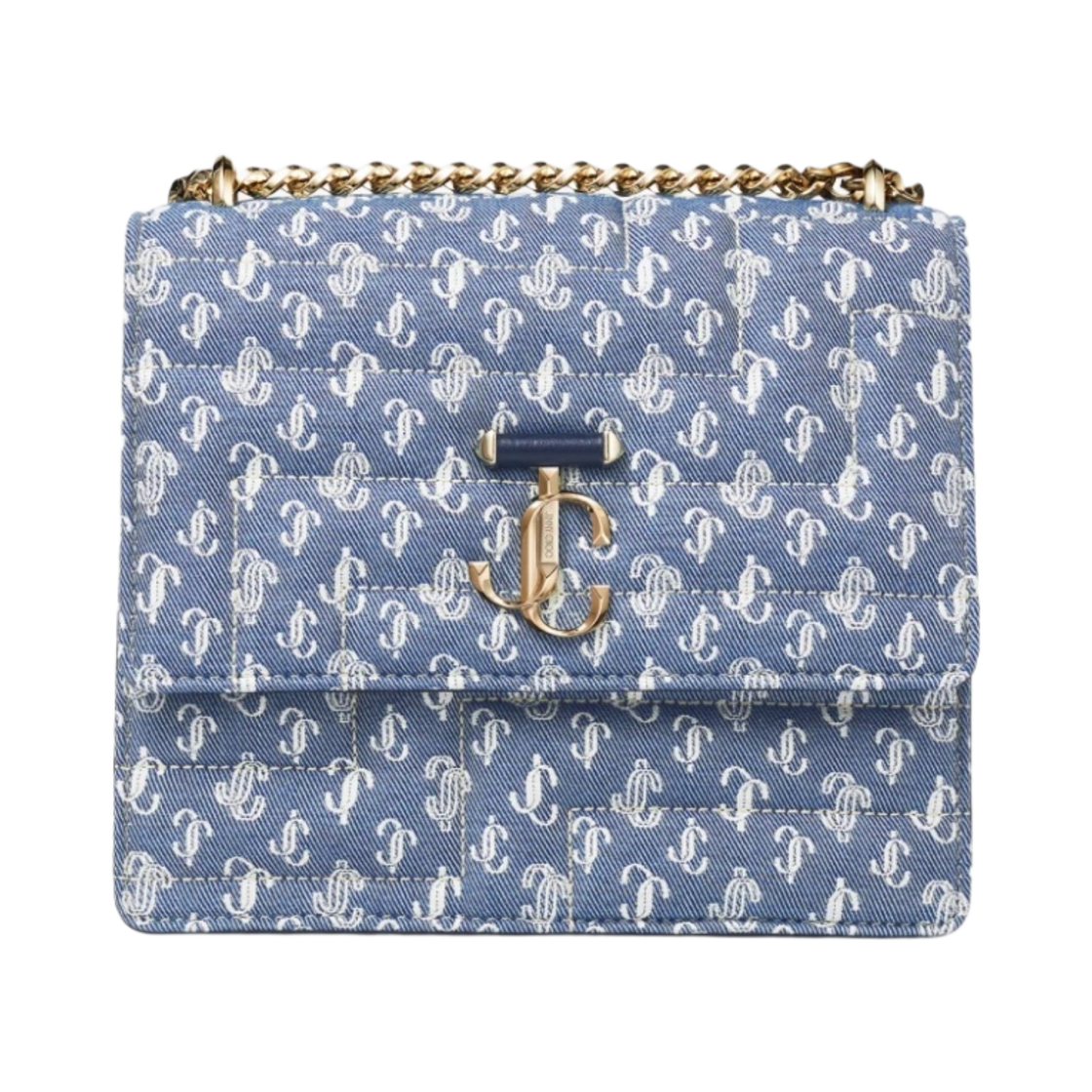 (W) 지미추 에비뉴 쿼드 숄더백 JC 모노그램 데님((W) Jimmy Choo Avenue Quad Shoulder Bag JC Monogram Denim)