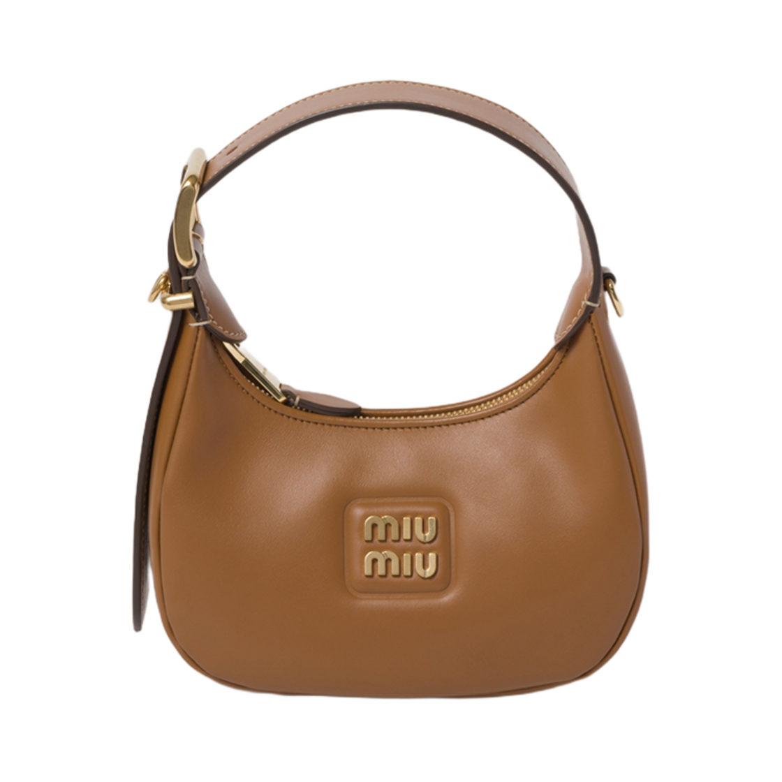 5BP084-2E6Y-F098L Miu Miu Leather Hobo Bag Caramel