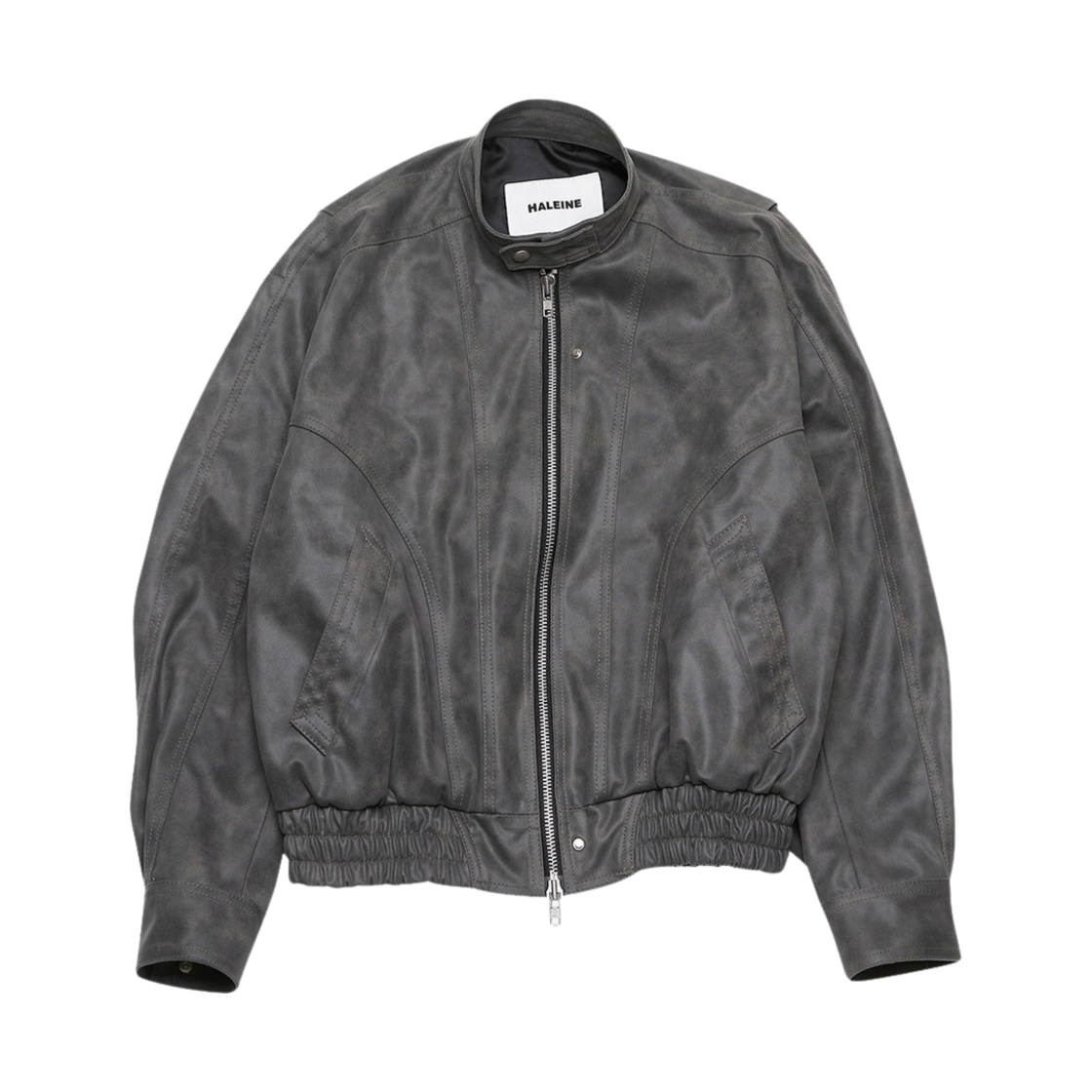 알렌느 바이커 디테일 스크랩 포우 레더 3D 블루종 그레이