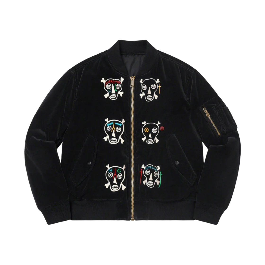 슈프림 x 클레이튼 패터슨 스컬스 자수 벨벳 MA-1 블랙 - 21SS(Supreme x Clayton Patterson Skulls Embroidered Velvet MA-1 Black - 21SS) - 2