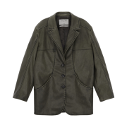 (W) Matin Kim Washed Leather Single Jacket Khaki