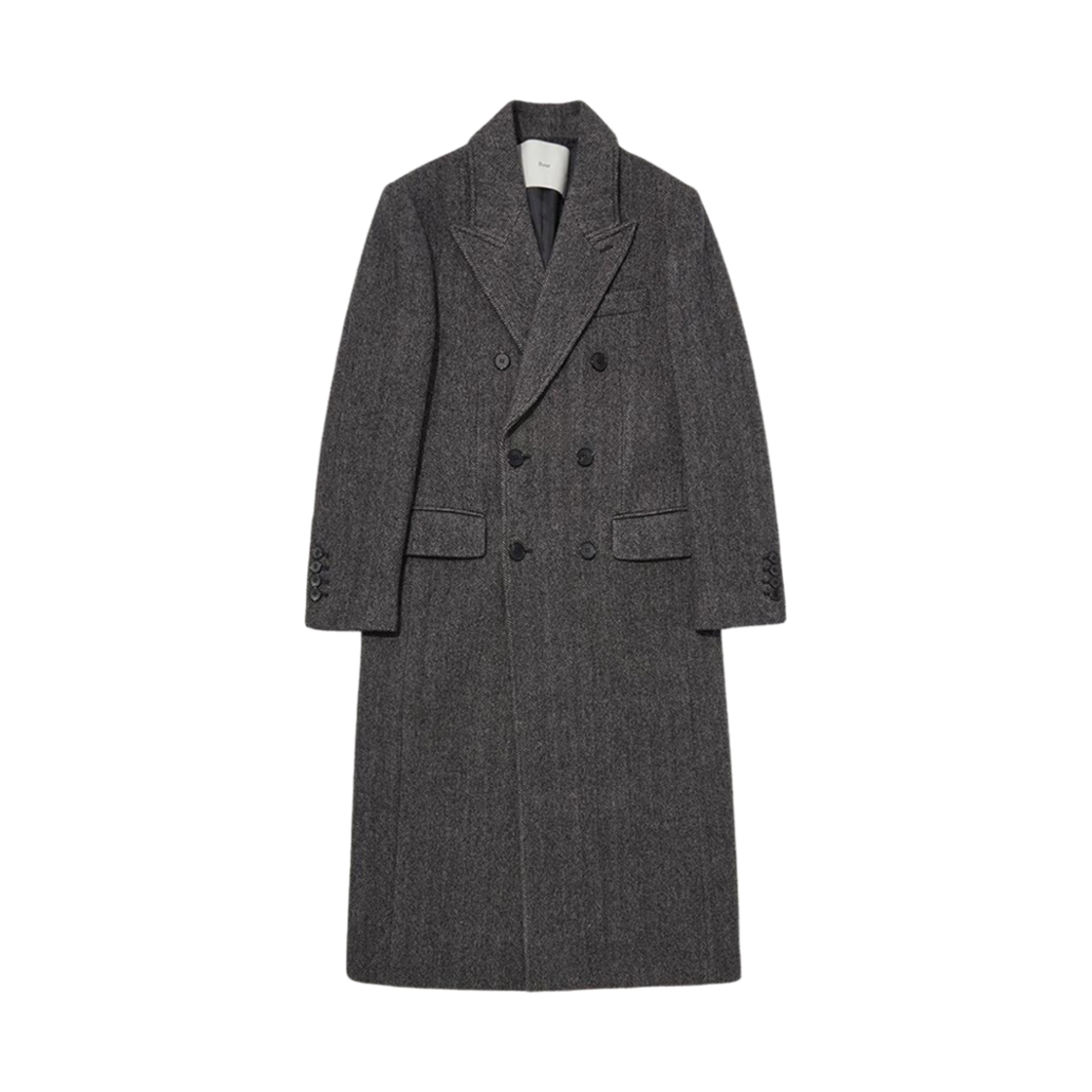 던스트 테일러드 더블 브레스티드 울 코트 차콜 헤링본