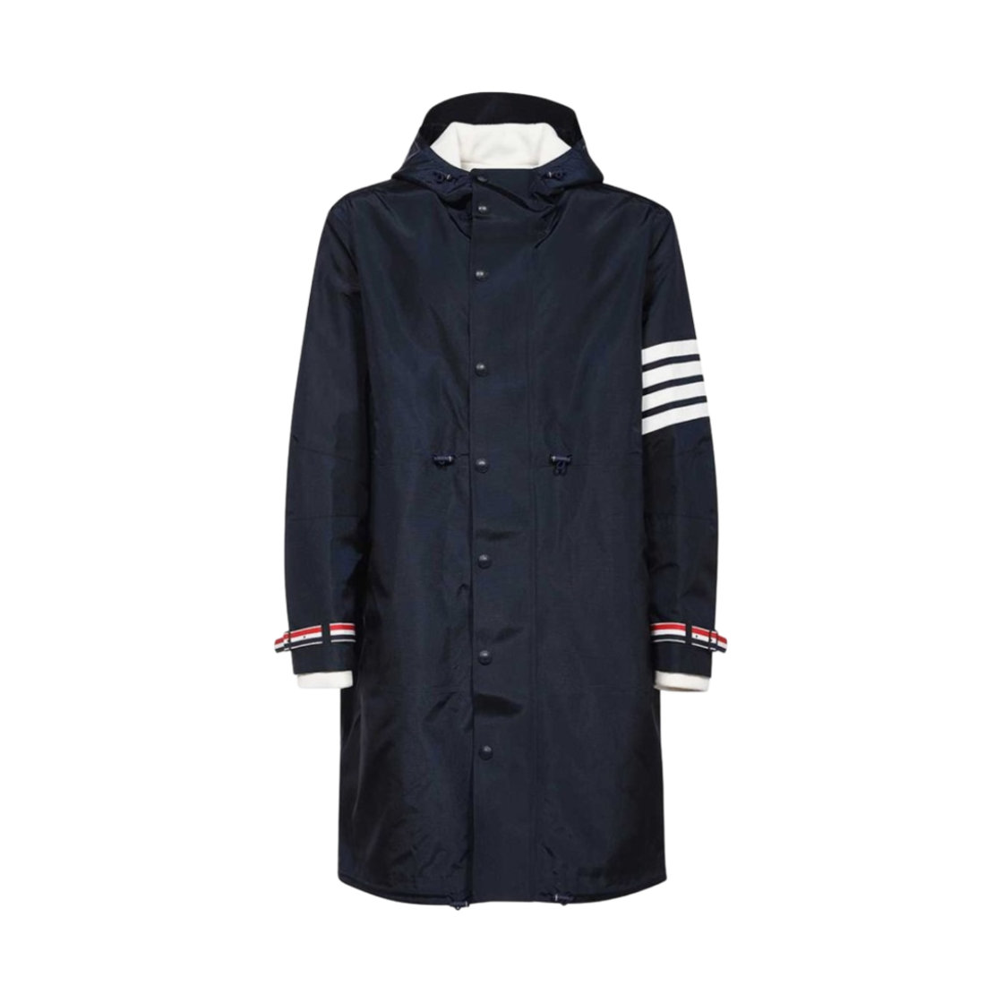 MKJ089A-Y1018-415 Thom Browne Cordura Merino Baby Cable Hooded 3/4 Mack Jacket Navy
