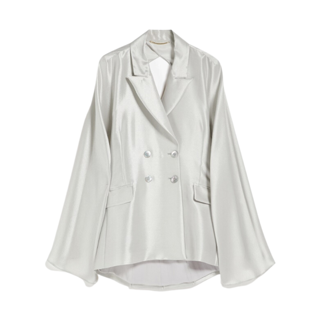 (W) 막스마라 파스타 브라이덜 더블 브레스티드 사틴 자켓 펄 그레이((W) Max Mara Pasta Bridal Double Breasted Satin Jacket Pearl Grey) - 1