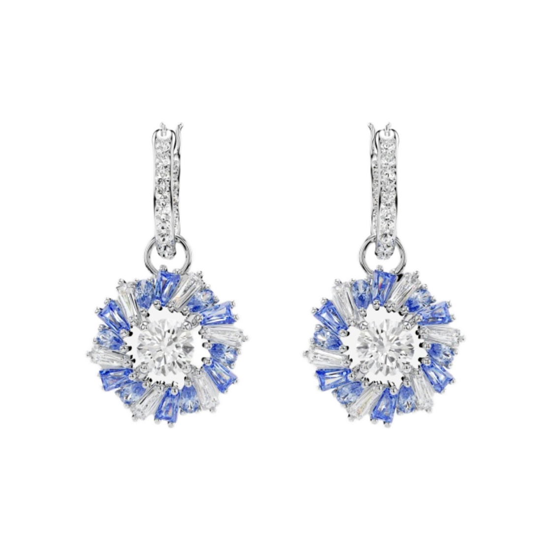5680016 (W) Swarovski Idyllia Drop Earrings Flower Blue Rhodium Plated