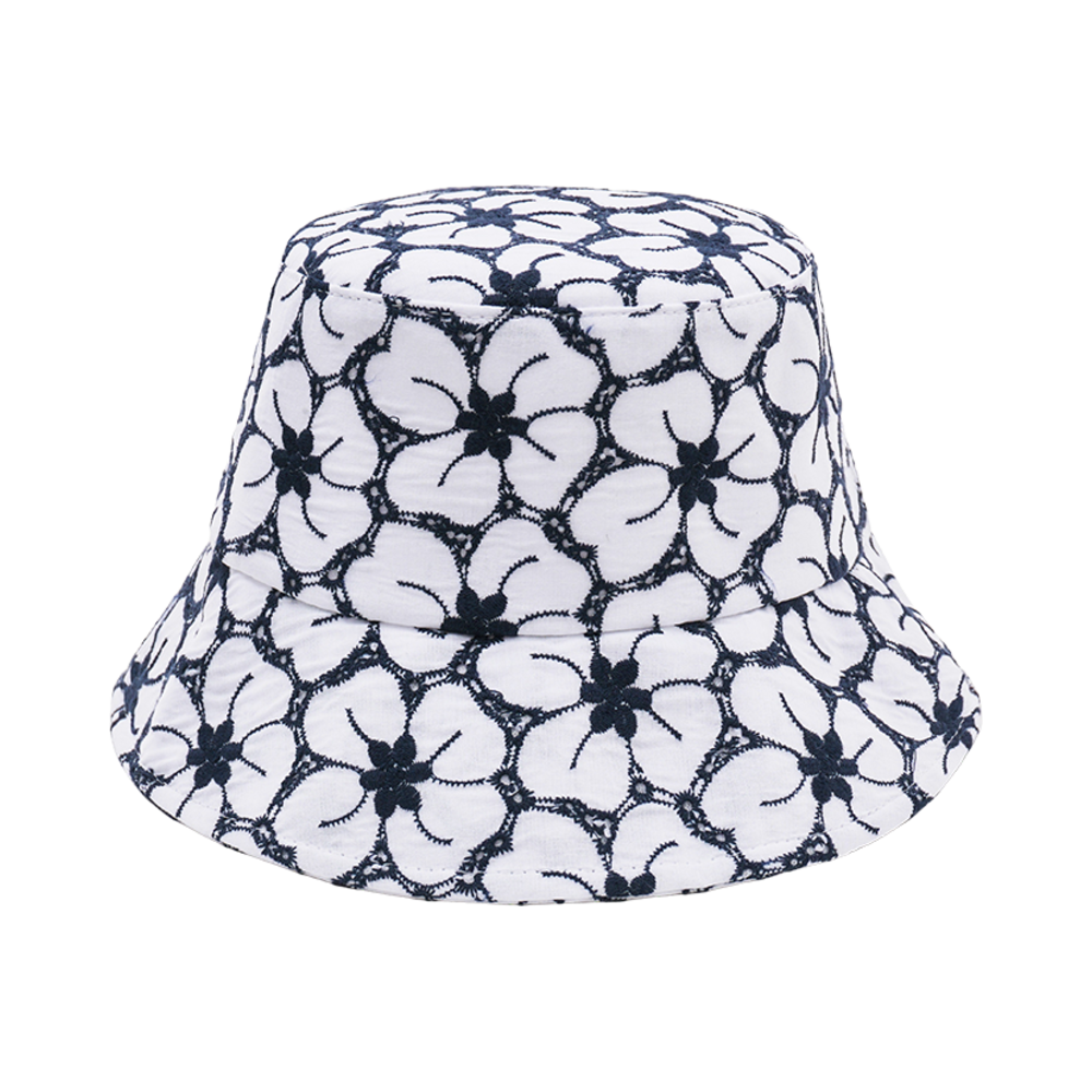 25SSFEBH-WN Allincomplete Flower Eyelet Bucket Hat White-Navy