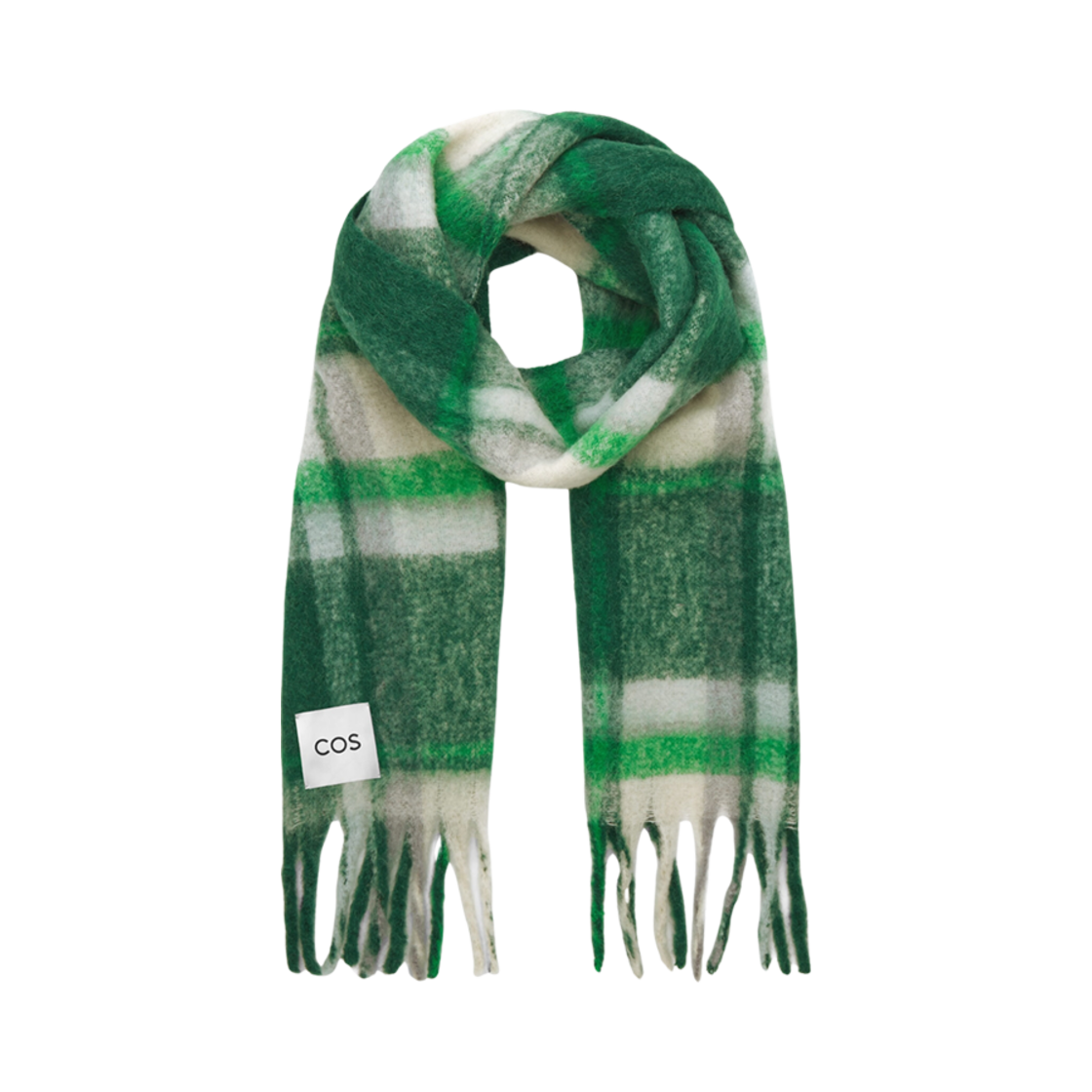 1096580003 Cos Oversized Alpaca Blend Muffler Dark Green Checked