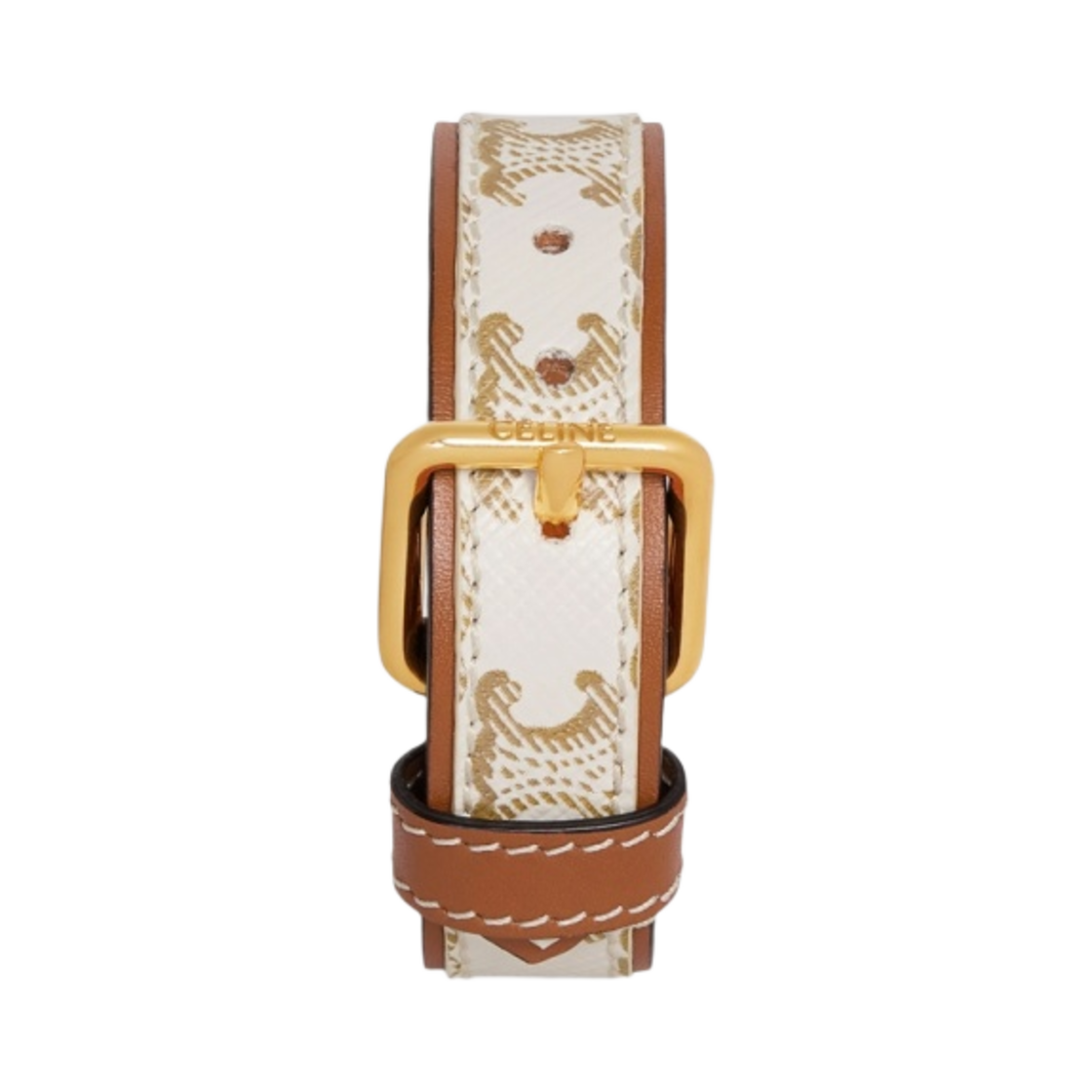 (W) 셀린느 브래스 골드 피니시 트리옹프 캔버스 레더 브레이슬릿 골드 화이트((W) Celine Triomphe Canvas Leather Bracelet in Brass with Finish Gold White) - 3