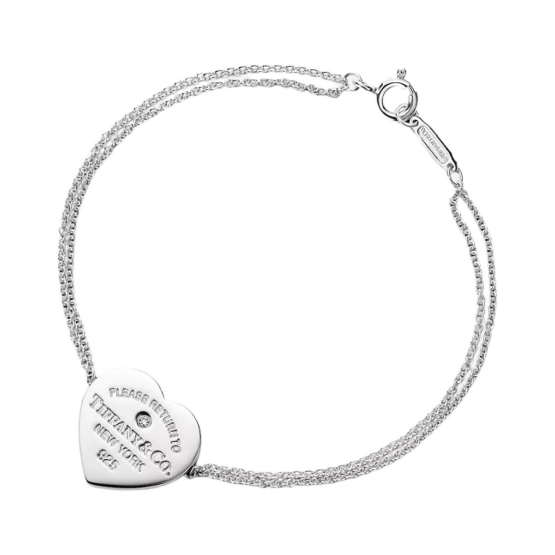 티파니 앤 코 리턴 투 티파니 하트 더블 체인 브레이슬릿 스털링 실버 다이아몬드(Tiffany & Co. Return to Tiffany Heart Double Chain Bracelet Sterling Silver with Diamonds)