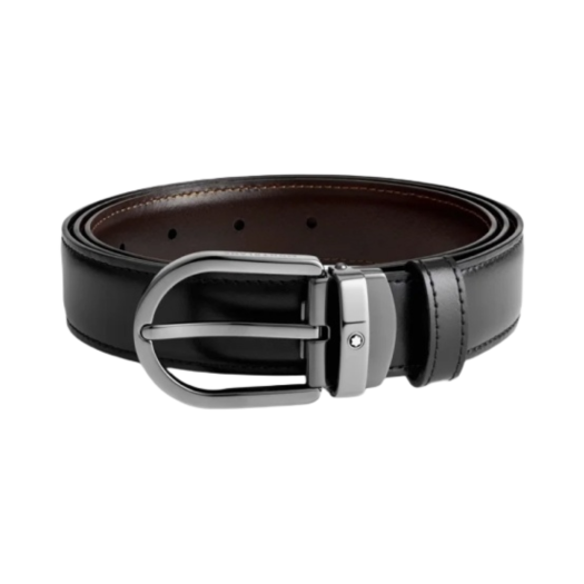 128803 Montblanc Horseshoe Buckle 30mm Reversible Leather Belt Black Brown