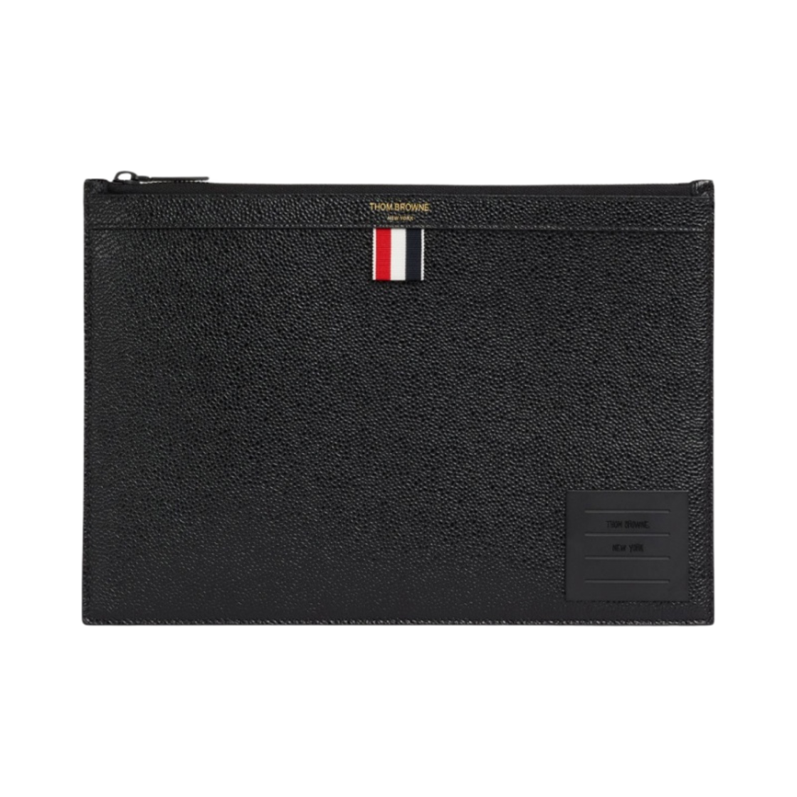 톰브라운 페블 그레인 레더 사선 브래스 라벨 스몰 도큐먼트 홀더 블랙(Thom Browne Pebble Grain Leather 4-Bar Brass Label Small Document Holder Black)