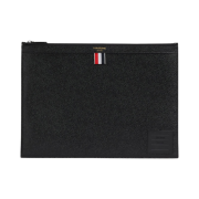 Thom Browne Pebble Grain Leather 4-Bar Brass Label Medium Zipped Document Holder Black