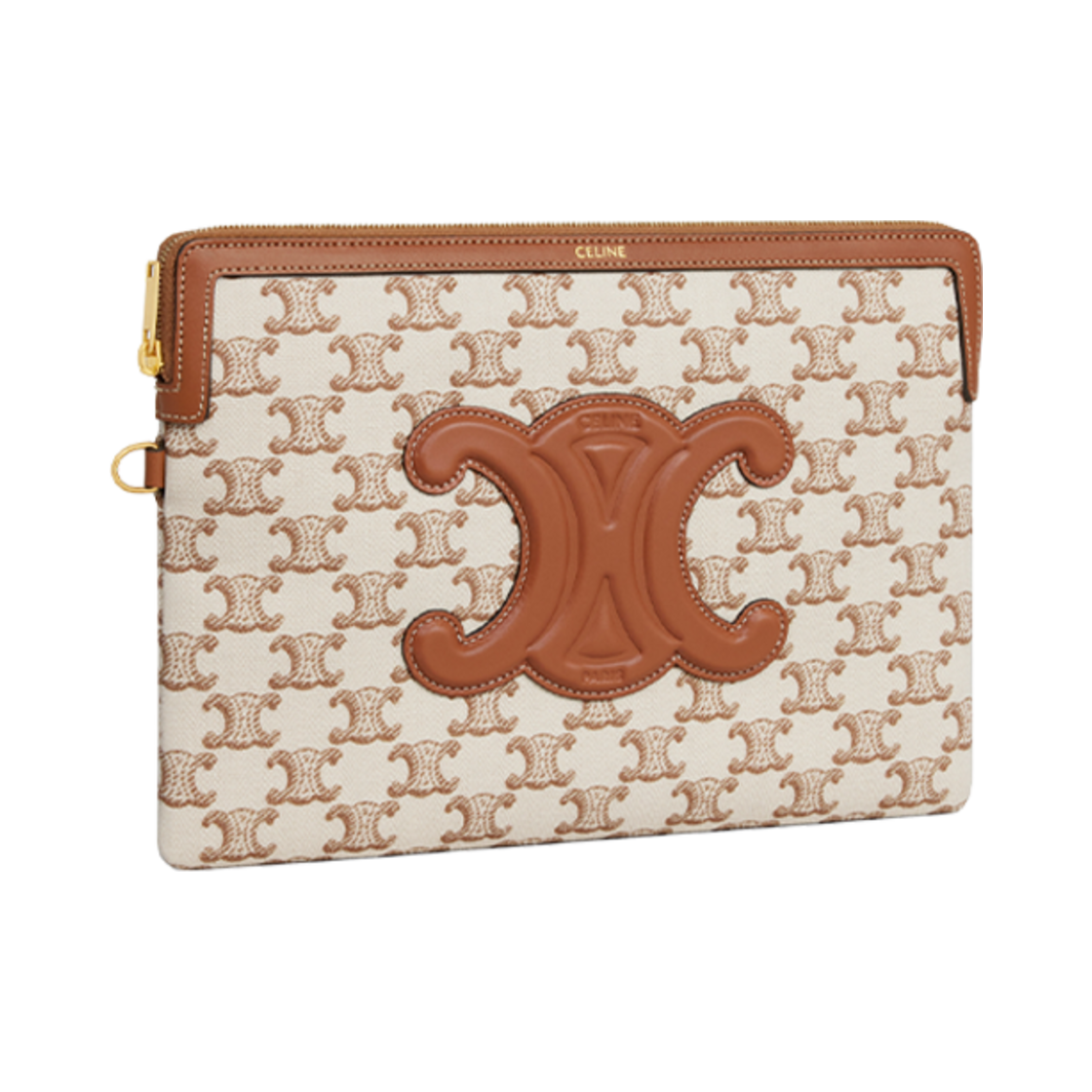 셀린느 스몰 파우치 스트랩 셀린느 시그니쳐 텍스타일 트리옹프 프린트 카프스킨 화이트(Celine Small Pouch with Strap Celine Signature in Textile with Triomphe Print Calfskin White) - 3