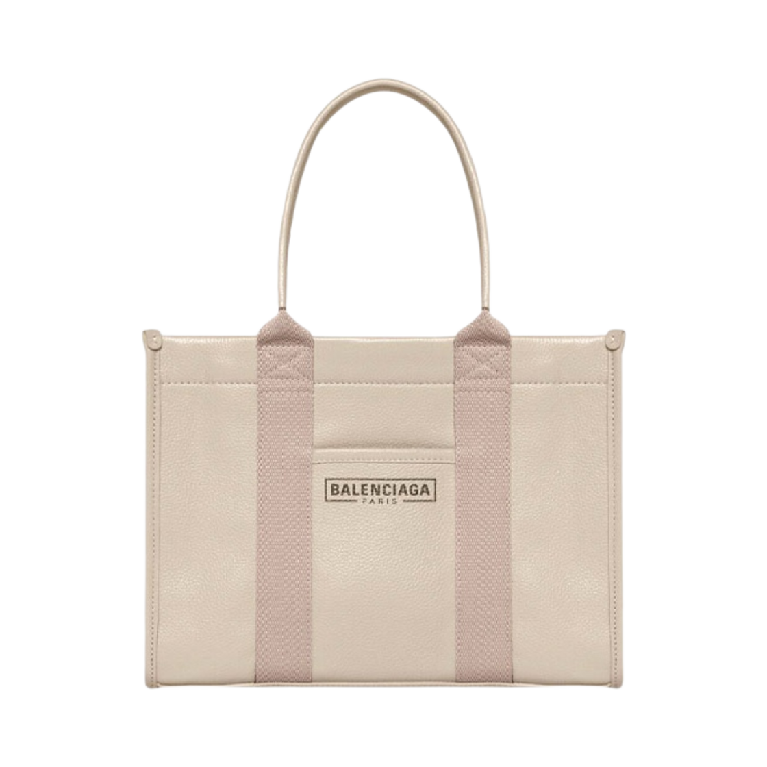 6714022103A2906 Balenciaga Grained Calfskin Hardware Small Tote Bag with Strap Beige
