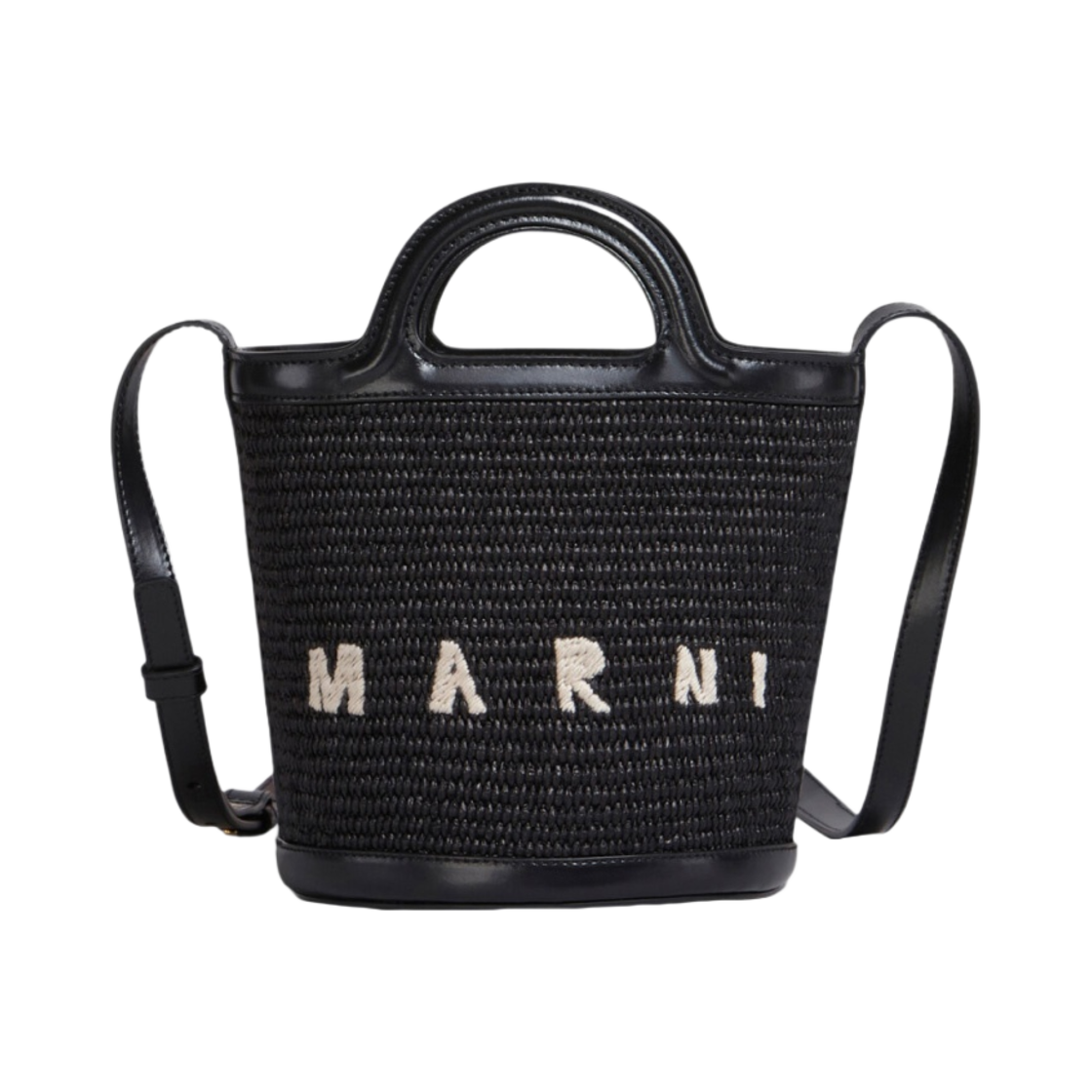 마르니 레더 & 라피아 트로피칼리아 스몰 버킷백 블랙(Marni Leather & Raffia Tropicalia Small Bucket Bag Black) - 1