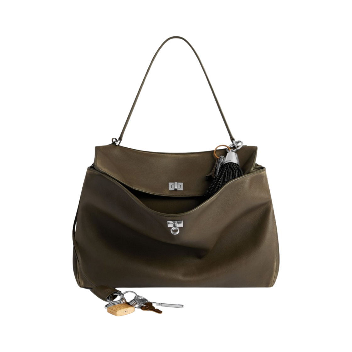 발렌시아가 로데오 유즈드 이펙트 참 라지 핸드백 카키(Balenciaga Rodeo Used Effect Large Handbag with Charms Khaki) - 1