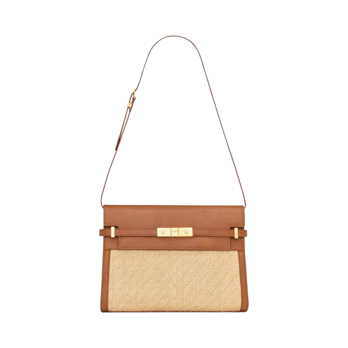 생로랑 맨하탄 숄더백 라피아 앤 베지터블 탠 레더 내츄럴 샌드 브릭(Saint Laurent Manhattan Shoulder Bag in Raffia and Vegetable-Tanned Leather Natural Sand And Brick) - 1