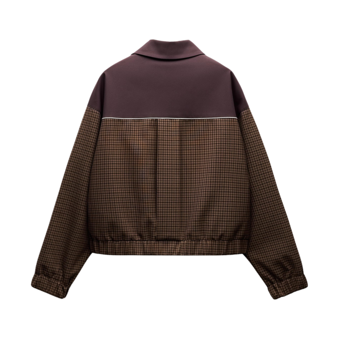 (W) 자라 체크 봄버 자켓 콘트라스트 디테일 브라운((W) Zara Check Bomber Jacket with Contrast Detail Brown) - 2