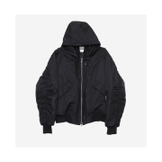 Haleine Satin 3D Detachable Finger Hole Hooded Bomber Black