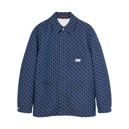 Gucci Cotton Jacquard Jacket with GG Shadow Blue White