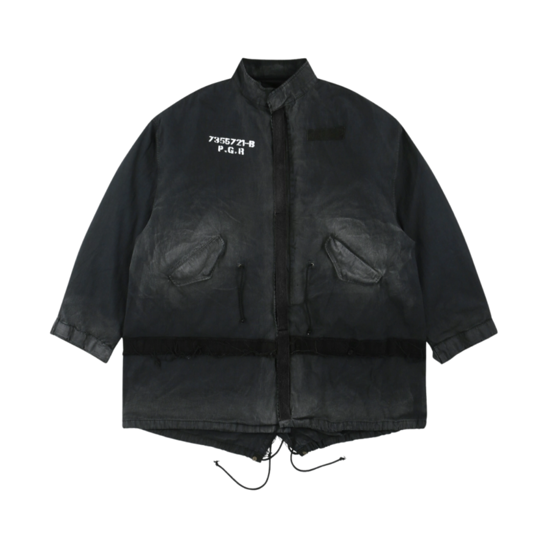 PG24FWMO04BK Project G/R Bondage Cross Fishtail Parka Black