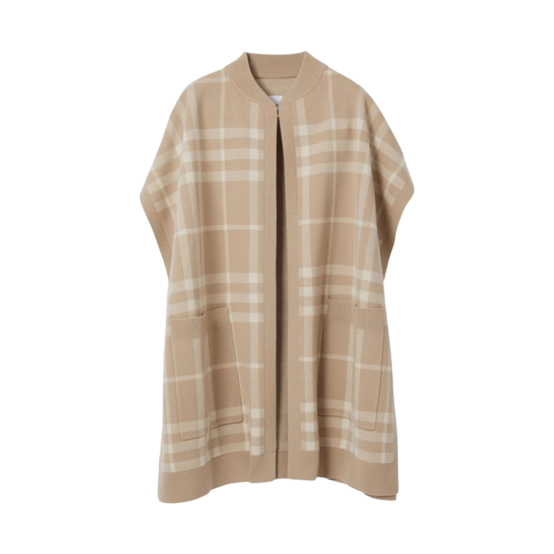 (W) 버버리 체크 울 캐시미어 자카드 케이프 소프트 펀((W) Burberry Check Wool Cashmere Jacquard Cape Soft Fawn) - 1