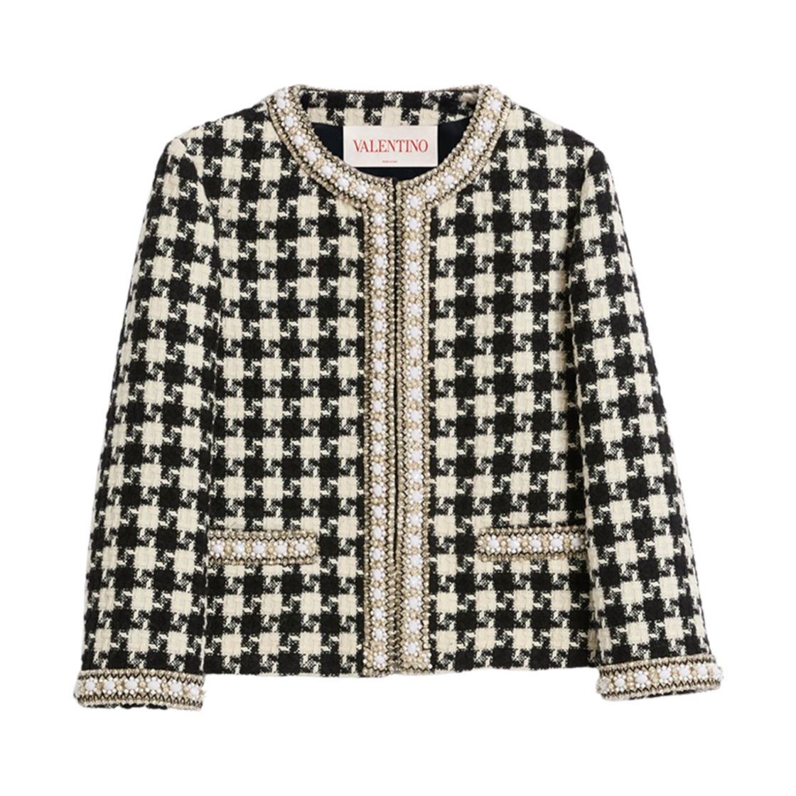 CE3YF90K0AN (W) Valentino Embroidered Jacket in Damier Light Tweed White Black