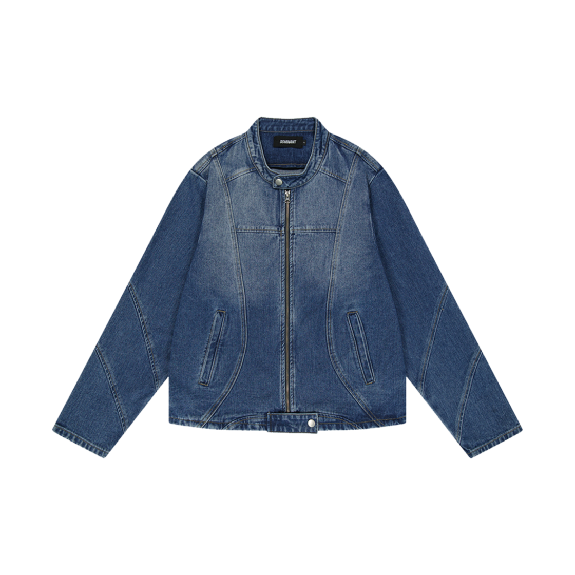 DMNT23FW_08 Dominant Curved Biker Denim Jacket Blue