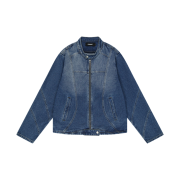 Dominant Curved Biker Denim Jacket Blue