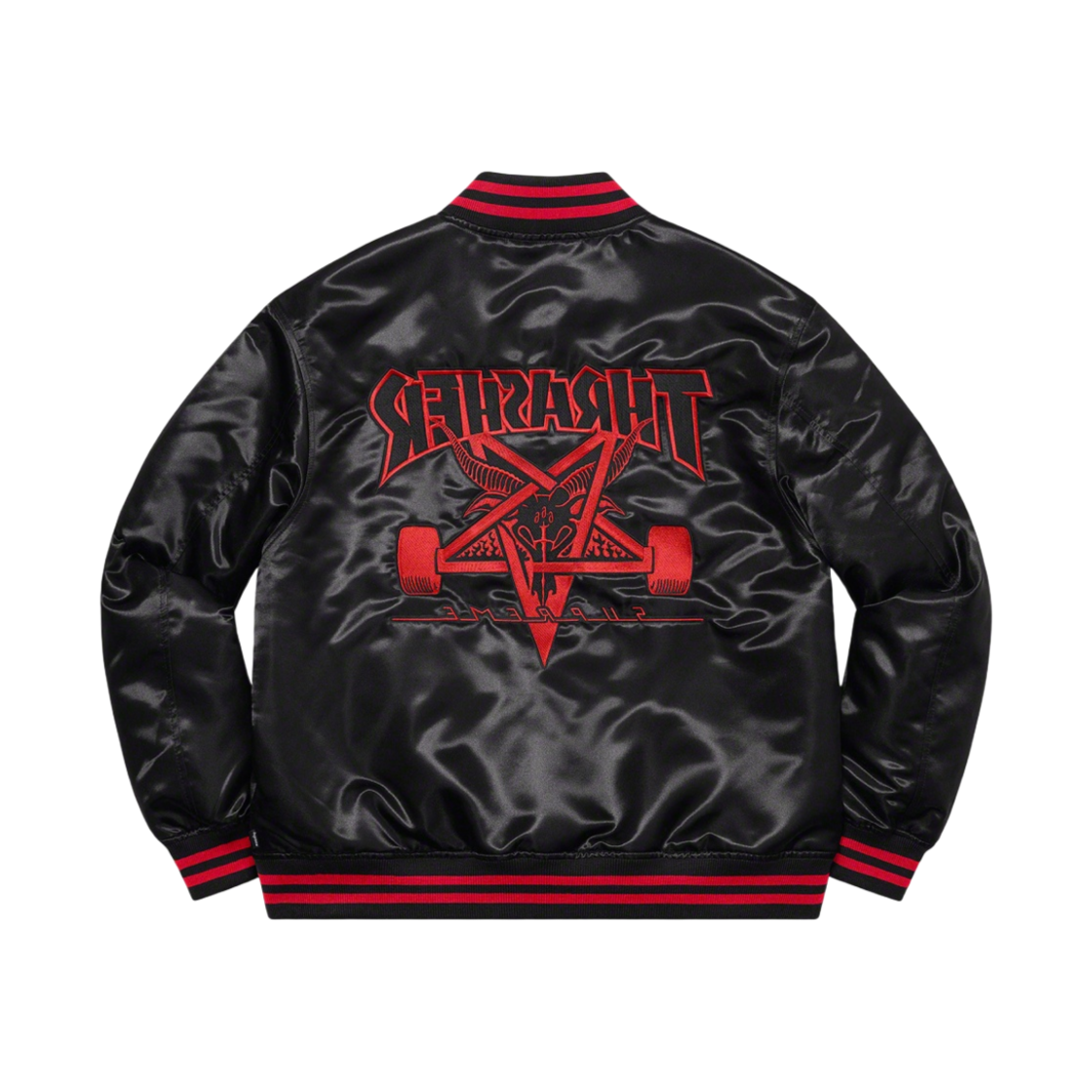 슈프림 x 트레셔 사틴 바시티 자켓 블랙 - 21FW(Supreme x Thrasher Satin Varsity Jacket Black - 21FW)