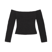 (W) Ganni Cotton Poplin Off-Shoulder Smock Blouse Black