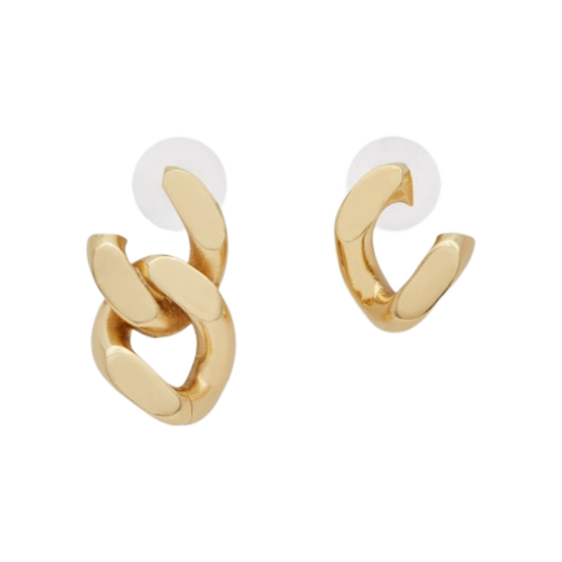 (W) 생로랑 어시메트릭컬 커브 체인 이어링 메탈 브래스 골드((W) Saint Laurent Asymmetrical Curb Chain Earrings In Metal Brass Gold) - 1