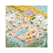 (W) Hermes on The Beach Scarf 90 Jaune Soleil Vert Multicolore