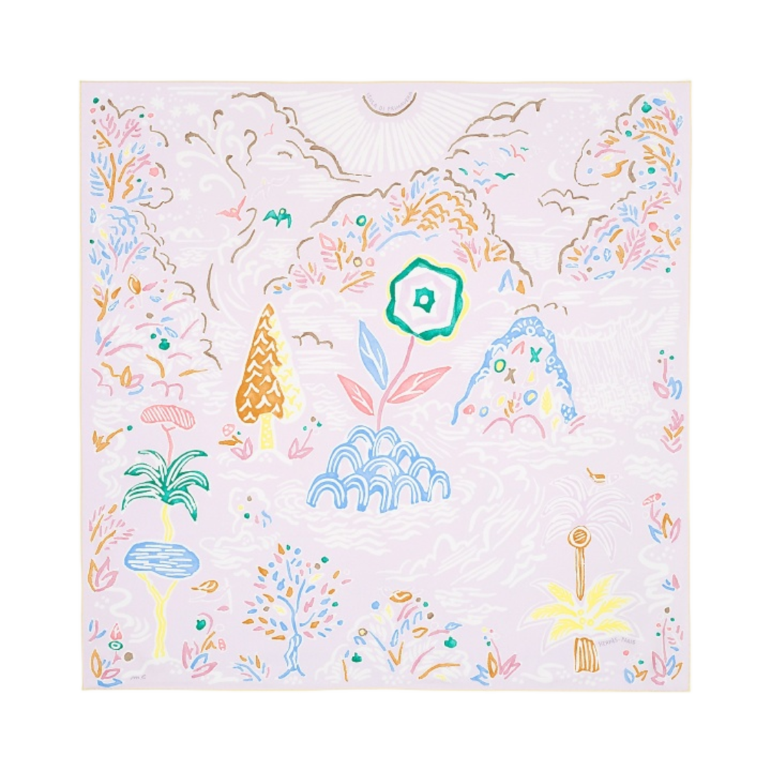 (W) 에르메스 이솔라 디 프리마베라 스카프 90 로즈 펄 블루 죤((W) Hermes Isola Di Primavera Scarf 90 Rose Pearl Bleu Jaune) - 1